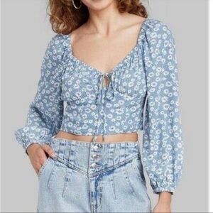 Wild fable floral peasant blouse crop top long sleeve